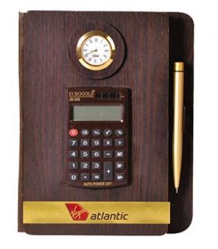 Wooden Notebook with Watch Calculator and Pen