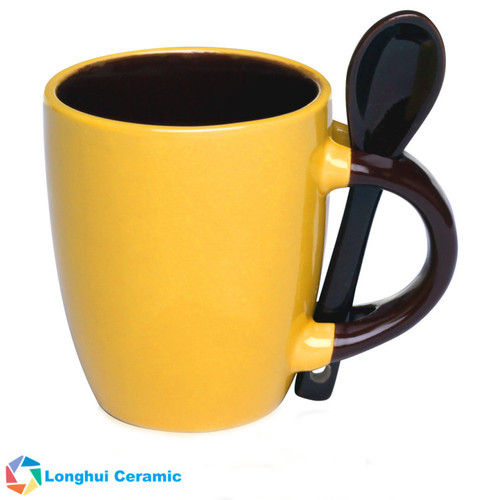 Personalized Color Glaze Promotional Ceramic Espresso Mug With Spoon