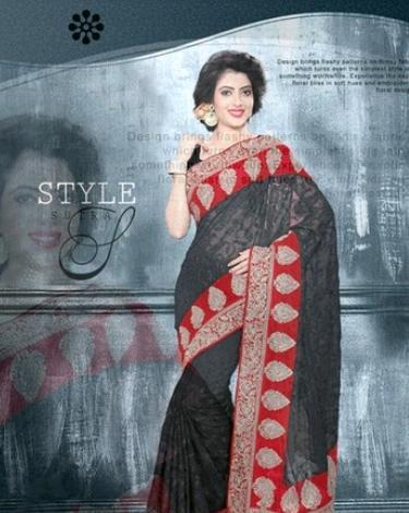 लाल और काले रंग की लविश डिज़ाइनर साड़ी