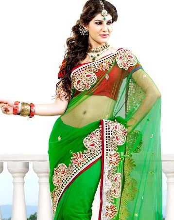 Green Net Saree With Blouse