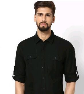 Cotton Linen Black Solid Casual Shirt