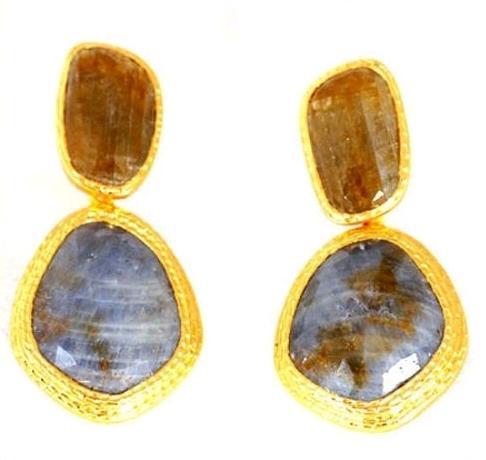 Sapphire Earrings Set In Gold Plated Silver