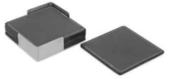 Leatherette Square Coaster Set - Stainless Steel Trim, Durable Leatherette Finish | Unique Elegant Design, Perfect for Dining Tables