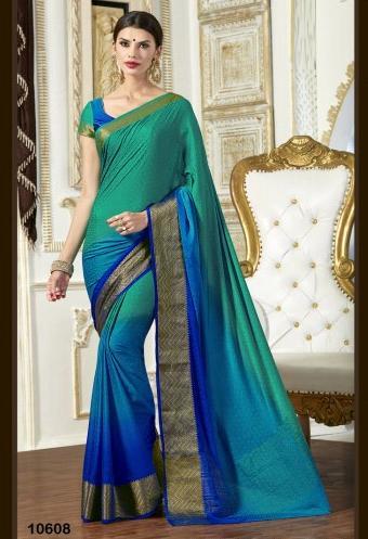 Sea Green & Blue Crepe Silk Saree