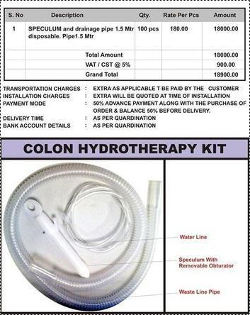 Easy To Use Colon Hydrotherapy Kit Application: Hospital