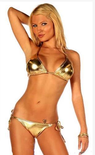 Gold Metallic Halter Two Piece Brazilian Bikini Beach Swimsuit Age