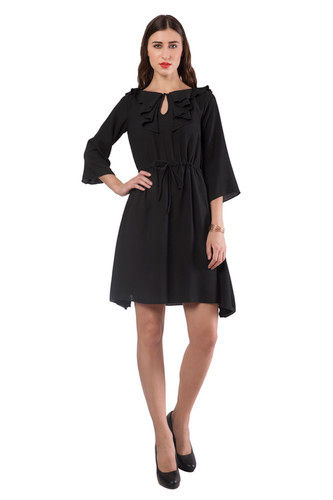 Ruffled Skater Black Dress Age Group: 18-30