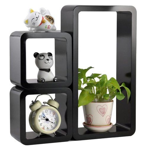 Floating Storage Wall Shelves Set Of 3 Cube Rectangle Black