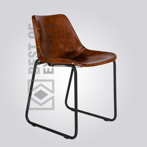 Sealed Vintage Industrial Side Chair With Leather Seat