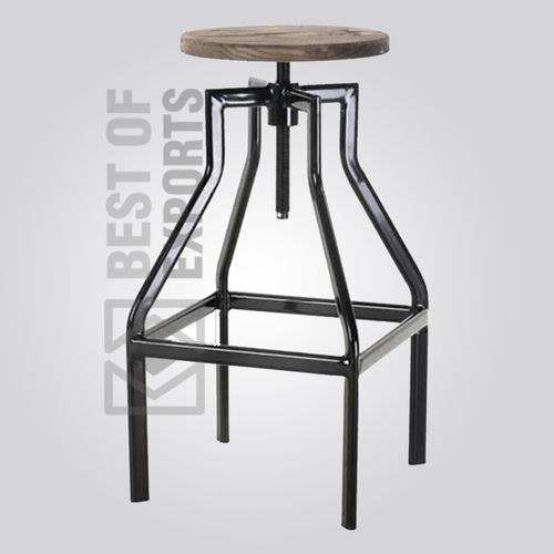 Adjustable Bar Stool With Wooden Seat