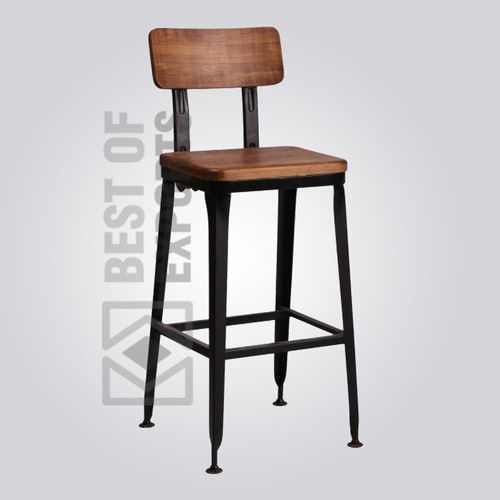Vintage Bar Stool With Wooden Seat