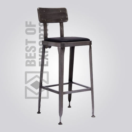 Industrial Bar Stool With Leather Seat Black