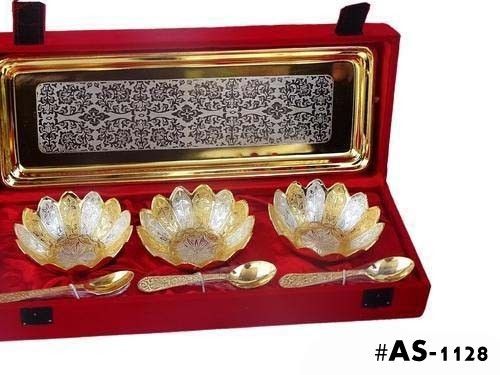 Silver Plated And Gold Plated Kamal Bowls Set Of 7pc
