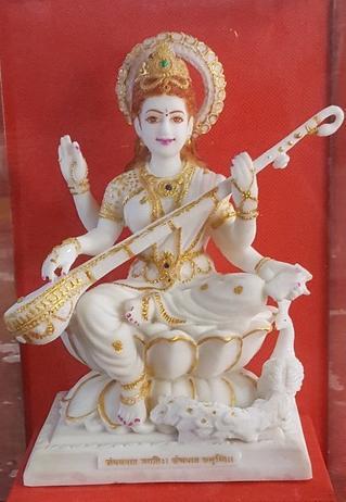 Handcrafted White Marble Saraswati Mata Statues