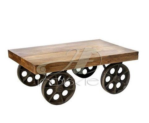 Vintage Industrial Wooden Iron Coffee Table Trolley