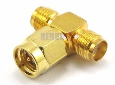 SMA Male to 2 Double Couple SMA Female T Type SMA Connector Adapter