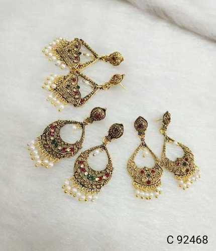 Ladies Gold Polish Fancy Jumkas Charm Earrings