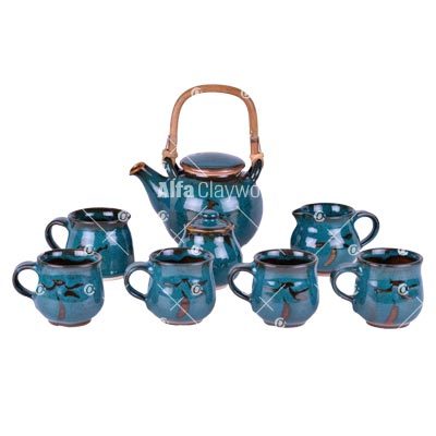 Artistic Green Tea Set With Bamboo Handle