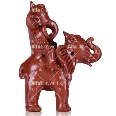 Painted Terracotta Ganesha Riding Elephant