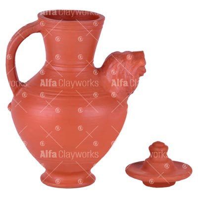 Terracotta Lion Face Water Jug With Handle and Lid