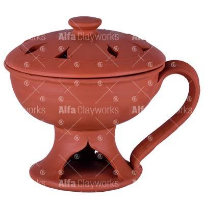 Terracotta Charcoal And Incense Burner With Handle And Lid