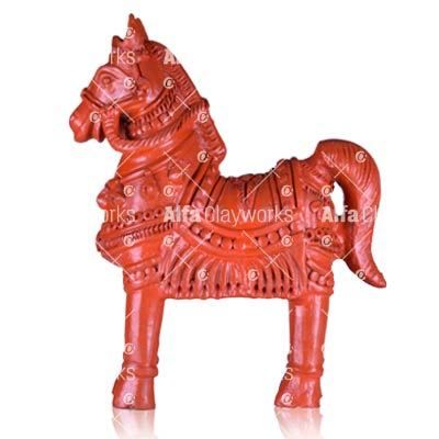 Deep Orange Terracotta Horse Statue Painted