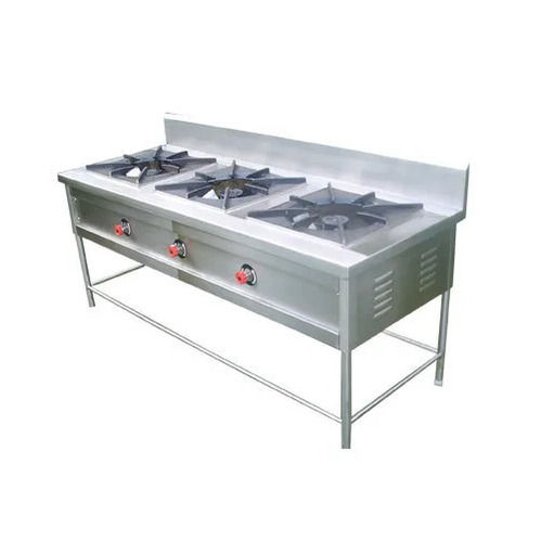 Three Burner Cooking Range - Stainless Steel, 1 Year Standard Warranty | Attractive Look, Fine Finish, Rust Proof, Corrosion Resistant, Easy Installation, Long Lasting Durability, Easy To Operate, Low Cost Maintenance