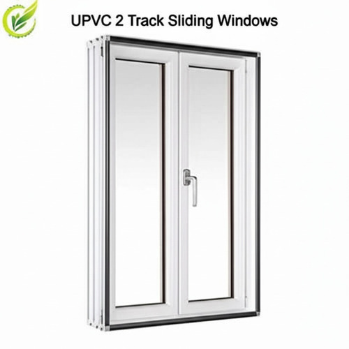 UPVC 2 Track Sliding Windows - 3.5 Inches Frame Depth, 1.5 Inches Sash Thickness, White Finish | Tempered Glass, Durable Design, Custom Patterns