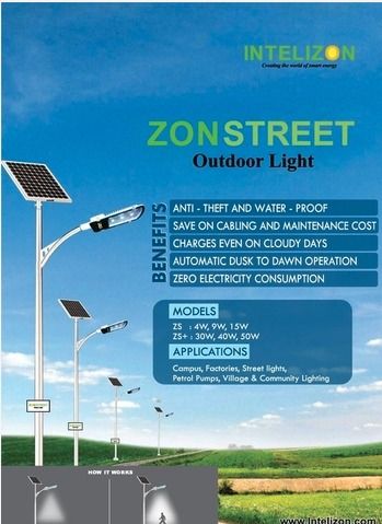 Solar Street Light - 4W to 50W , Integrated Inbuilt Battery & Dusk to Dawn Sensor, Motion Detection Capability