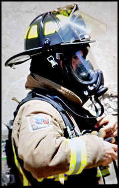 Firefighter Wearing Self-Contained Breathing Apparatus