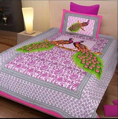 Jaipuri Pure Cotton 3D Printed King Size Double Bed Sheet with 2 Pillow Colour