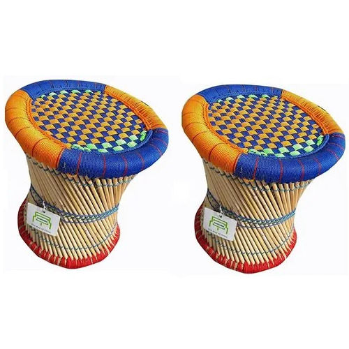 Bamboo Round Ottoman Stool Set Of 2 - Assembly: No Assembly Required