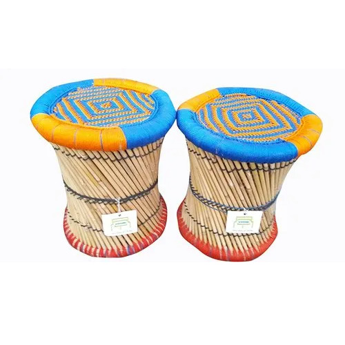 Bamboo Cane Ottoman Stool Set Of 2 - Application: Indoor/Outdoor