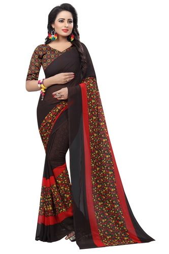 Georgette Red Lady Weightless Saree With Blouse