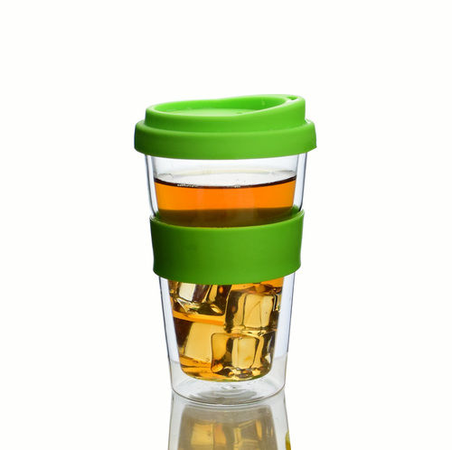 Fashion Office Double-layer Glass Coffee Water Cup With Silicone Cap