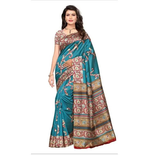 Multicolored Kalamkari Mysore Silk Saree - Fabric Type: Khadi