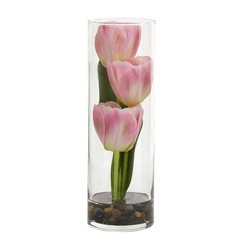 Easy To Install Tulips Artificial Arrangement In Cylinder Vase