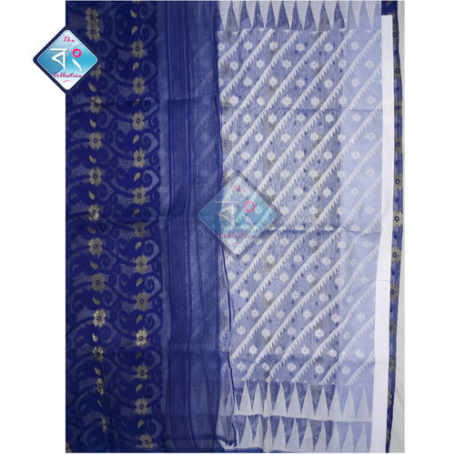 Blue-White Stylish Dhakai Jamdani Saree