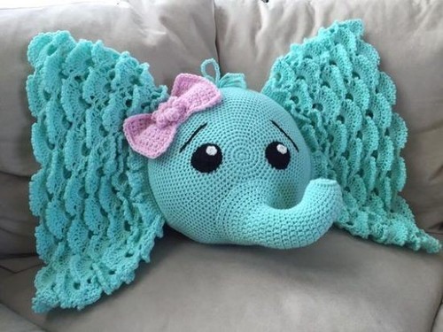 Hand Crocheted Elephant Pillow