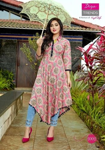 Collar Neck 3/4th Sleeve Long Hem Kurti