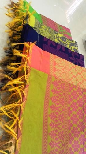 Banarasi kora cotton saree with blouse, - Handlooms - Sarees - Banarasi  Sarees