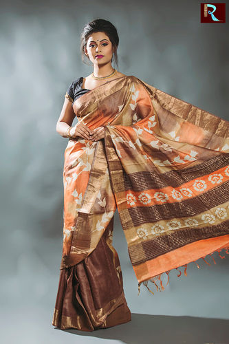 Printed Zari Tussar Silk Saree