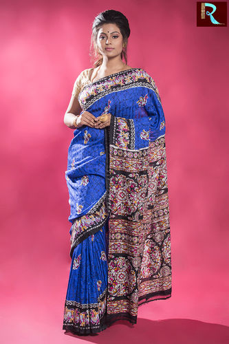 Blue Matka Silk Saree with Multicolor and Printed Pallu