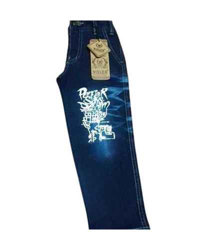 Kids Jeans - Denim Regular Fit Available In Xs-xl | Blue Modern Design Breathable Lightweight Printed Pattern Machine Washable Button Closure