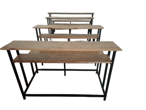 Pure Wooden Two Seater School Bench - Wood, Metal, 120x60x75 cm, Brown | Durable, Sturdy Frame, Easy Assembly