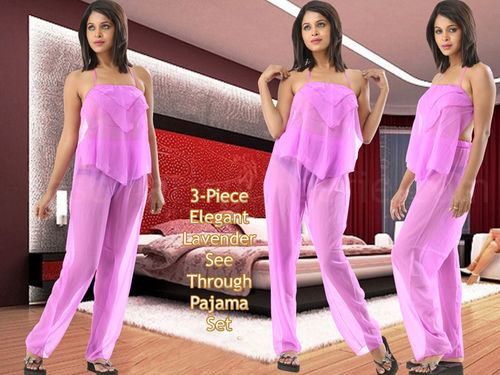 3-Piece Elegant Lavender See Through Pajama Set