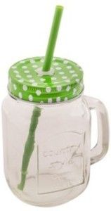 Glass Mug Container With Colored Lid And Straw