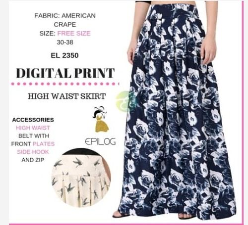 Satin Digital Print High Waist Skirt