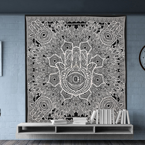 हम्सा हैंड प्रिंटेड इंडियन कॉटन बेडस्प्रेड और बेड शीट टेपेस्ट्री