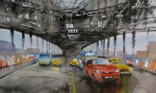 Canvas Painting Of Rainy Days Musing Transport Size: H 18" X  W 24"